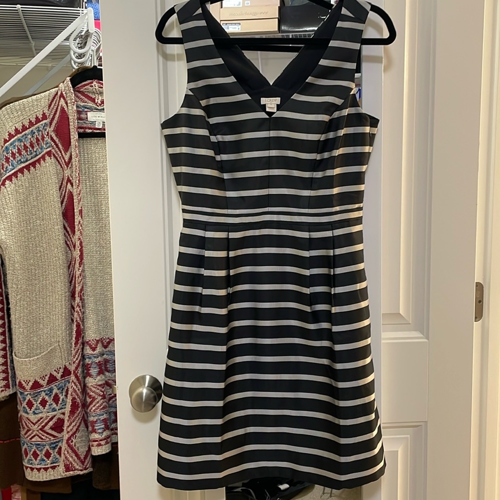 J Crew Black Striped Dress, Size 8
